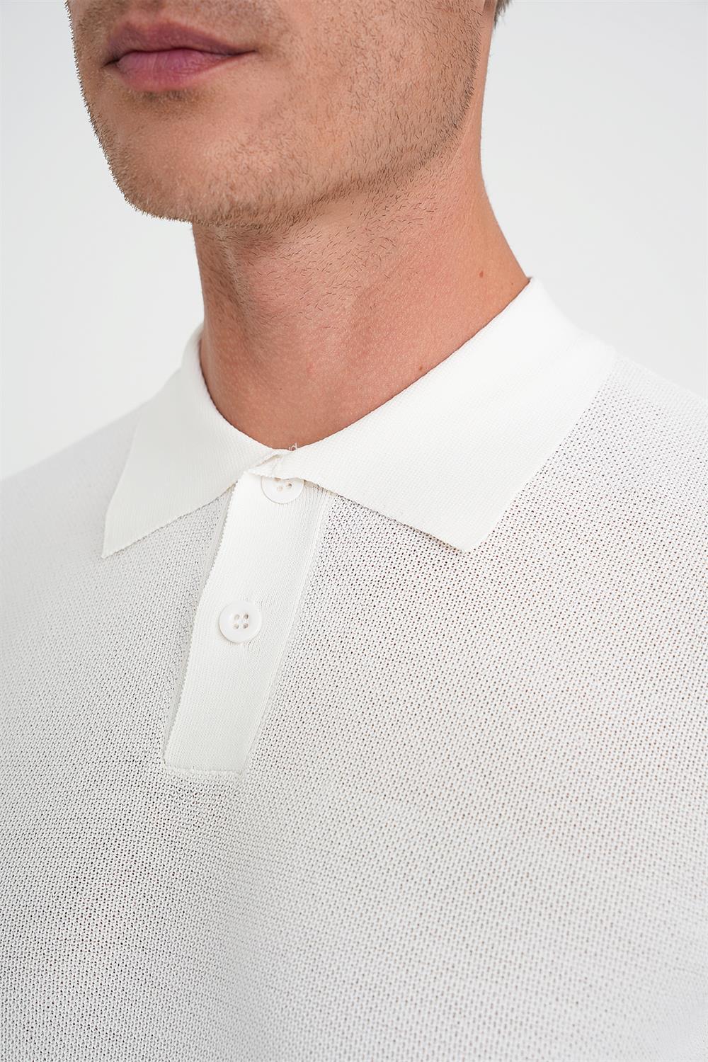 Comfort Fit Polo Yaka Kısa Kollu Ekru Triko Tr 883
