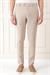 Comfort Fit Yandan Tokalı Çizgili Keten Casuel Bej Pantolon P 1151