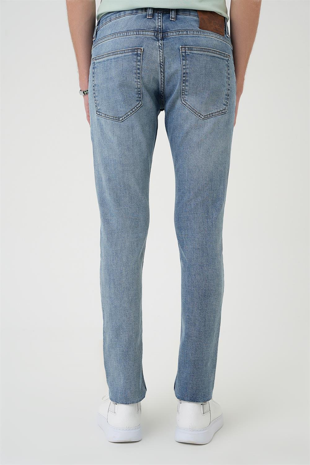 Denim 129 Slim Fit Beş Cepli Likralı Yıkamalı Açık Mavi Jean Pantolon