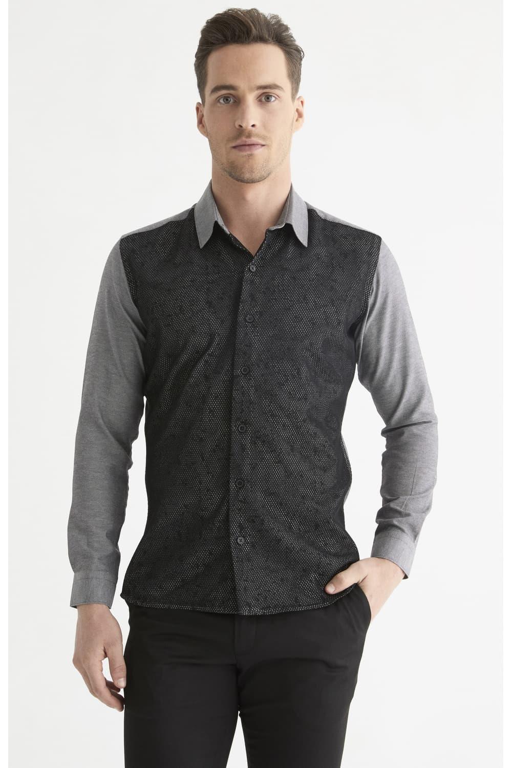 G 1443 Slim Fit Gri-Siyah Spor Gömlek