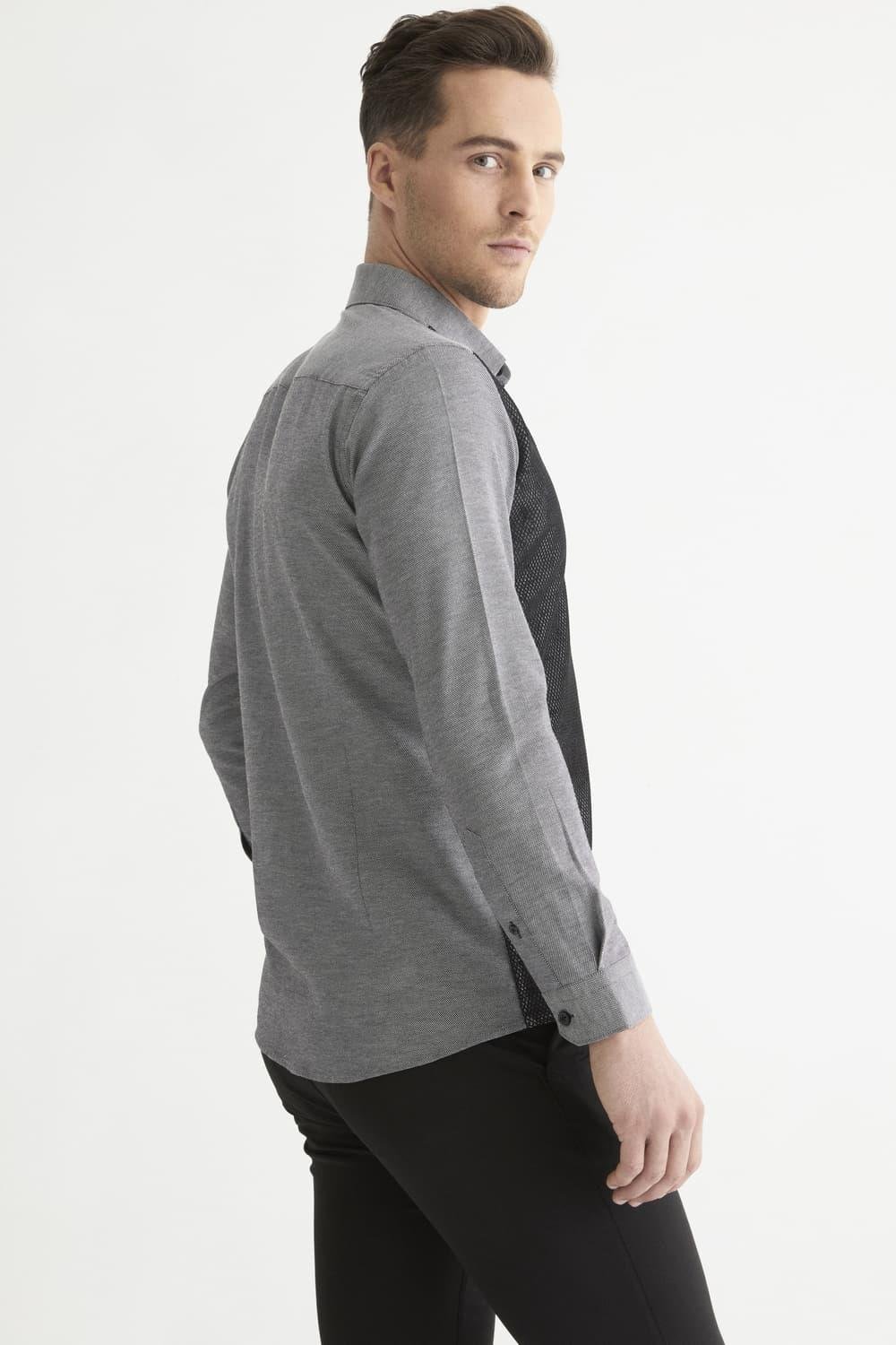 G 1443 Slim Fit Gri-Siyah Spor Gömlek