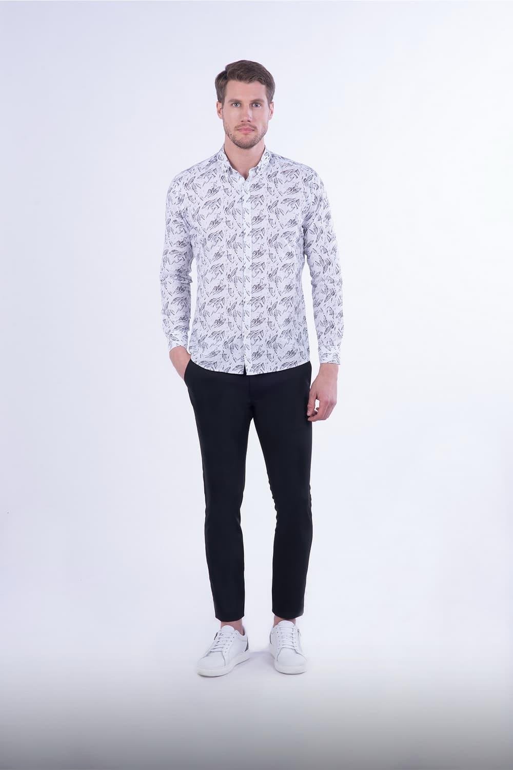 G 1455 Slim Fit Siyah-Beyaz Spor Gömlek