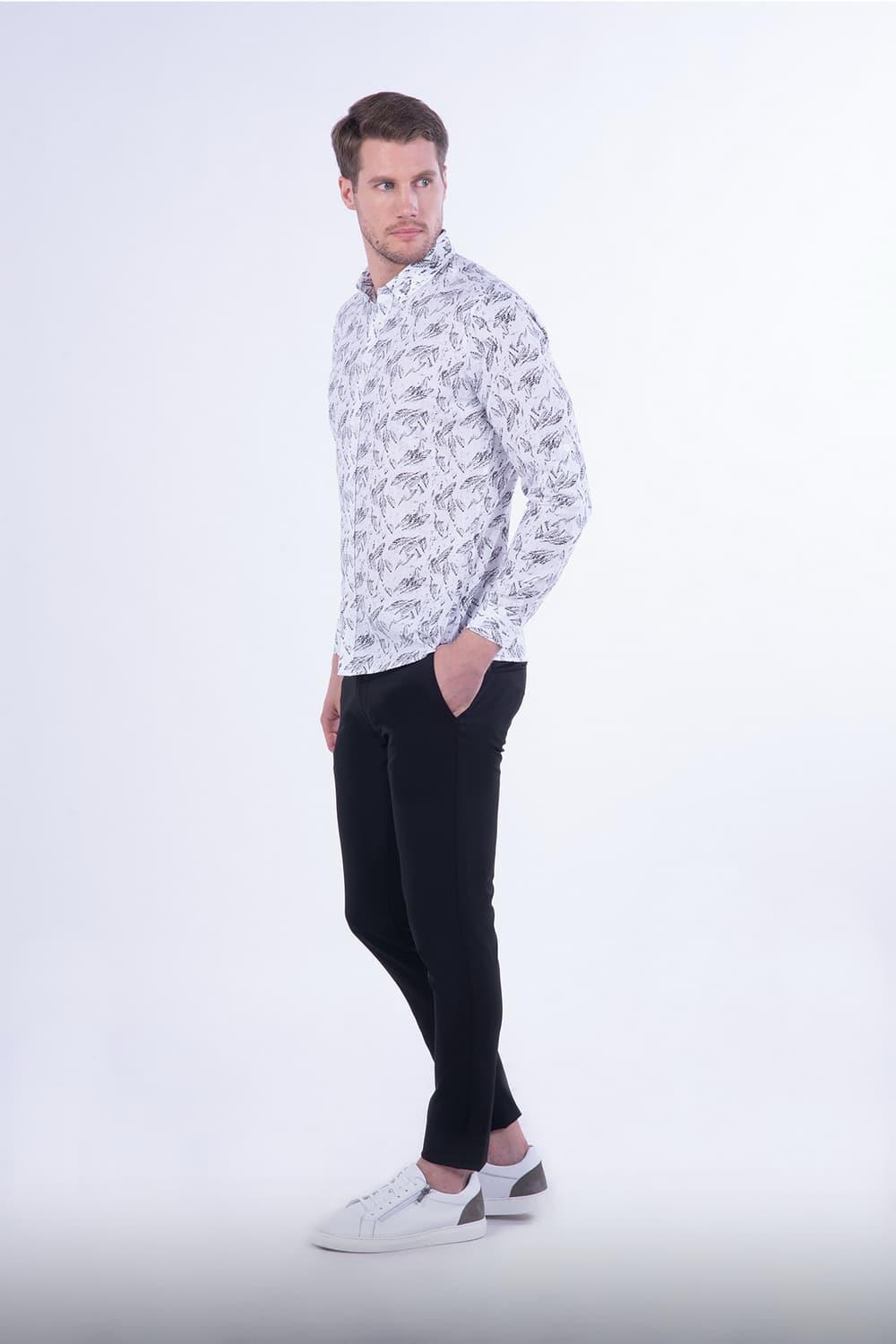 G 1455 Slim Fit Siyah-Beyaz Spor Gömlek