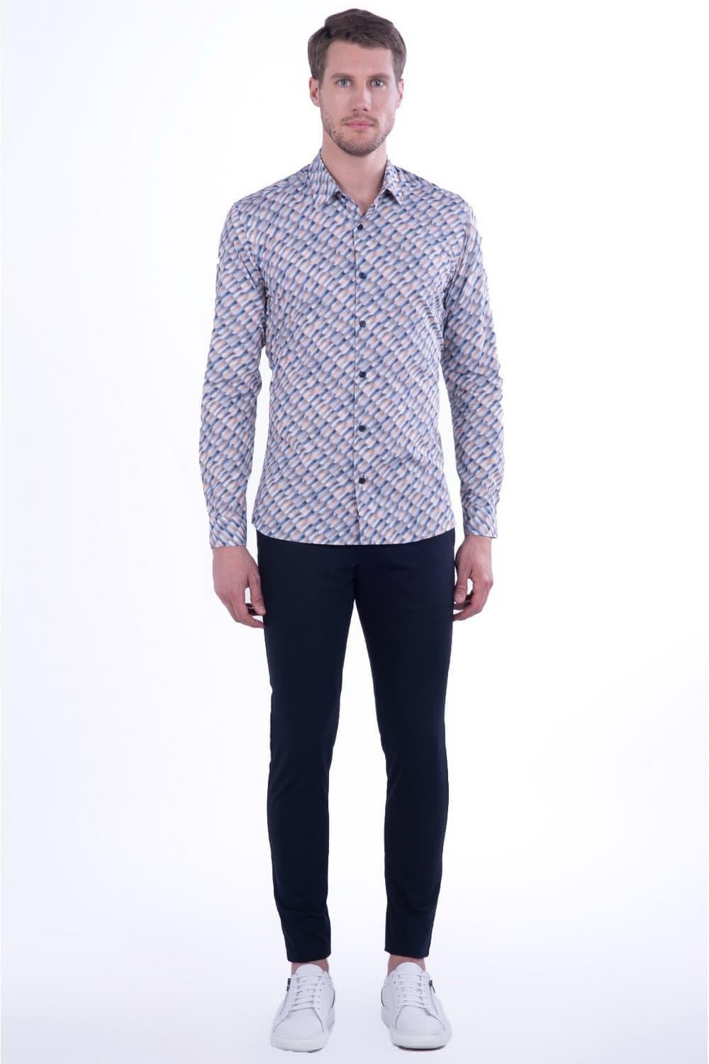 G 1457 Slim Fit Lacivert Spor Gömlek