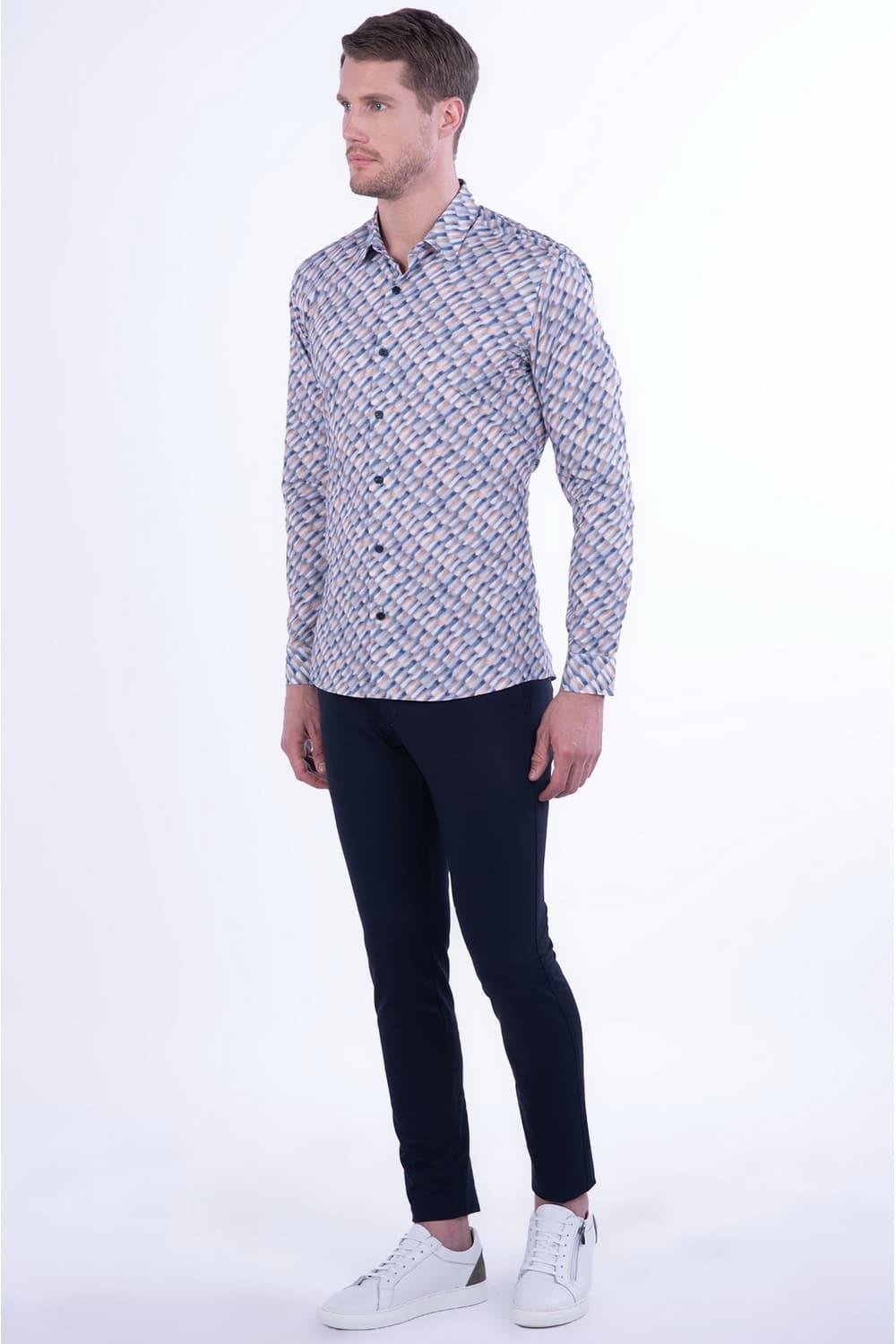 G 1457 Slim Fit Lacivert Spor Gömlek