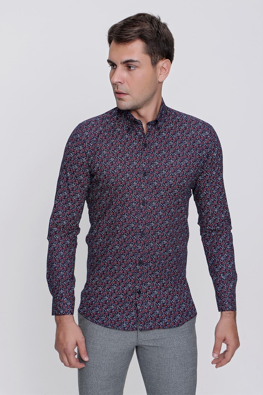 G 1475 Slim Fit Koyu Lacivert Spor Gömlek