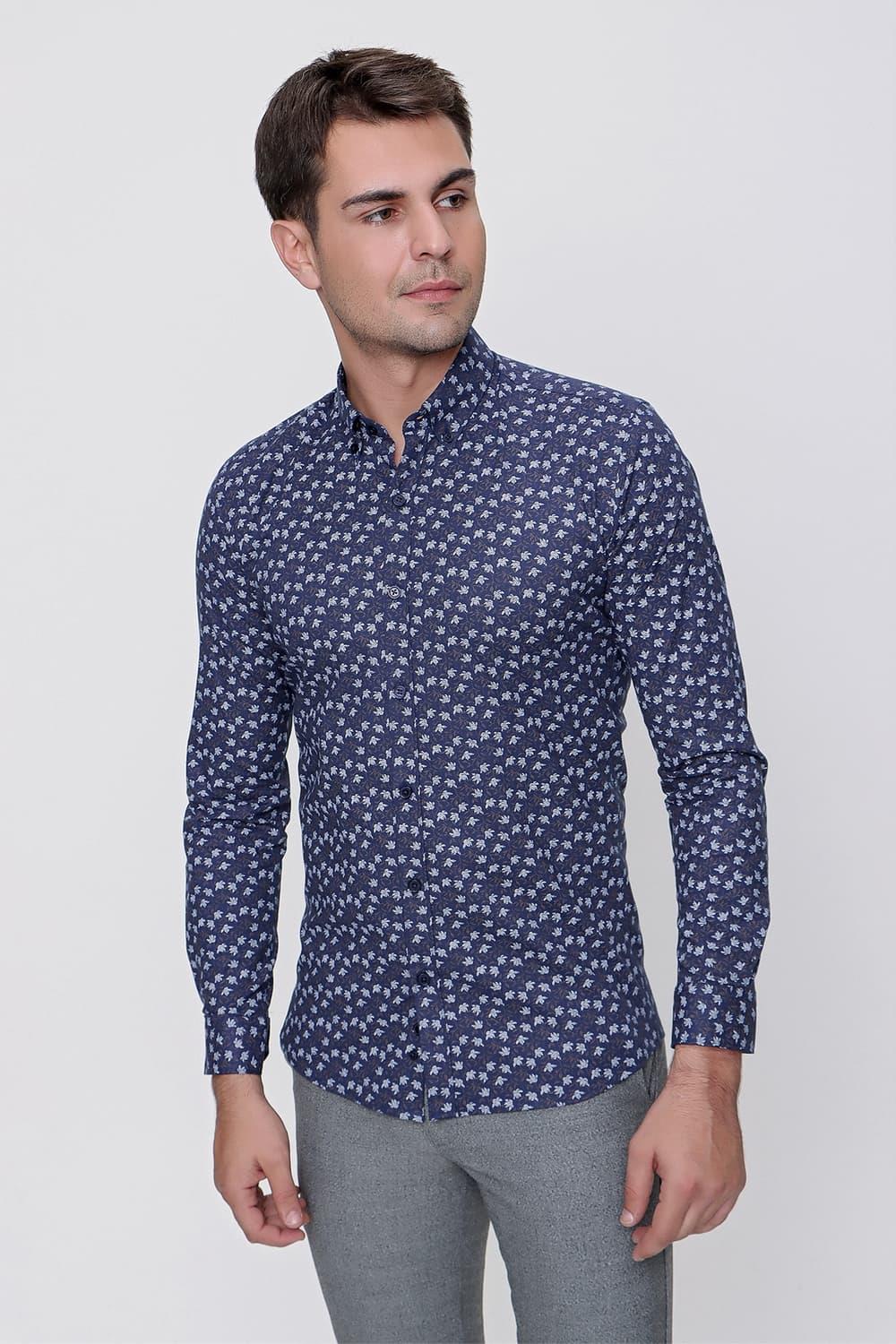 G 1475 Slim Fit Lacivert Spor Gömlek