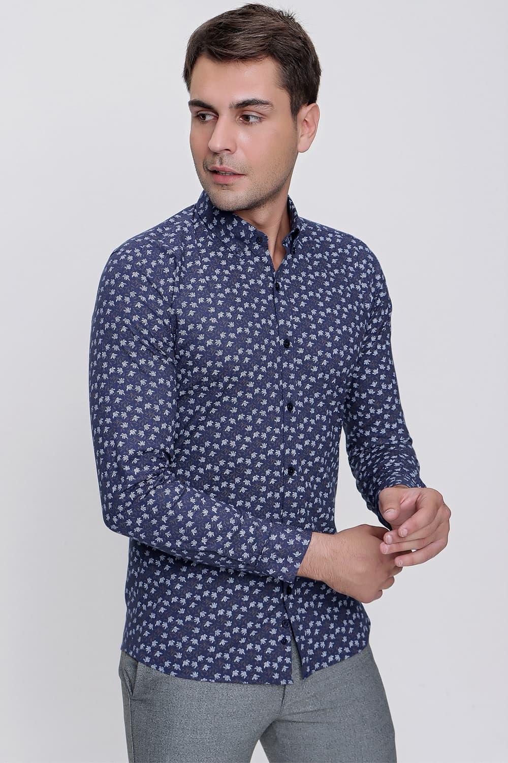 G 1475 Slim Fit Lacivert Spor Gömlek