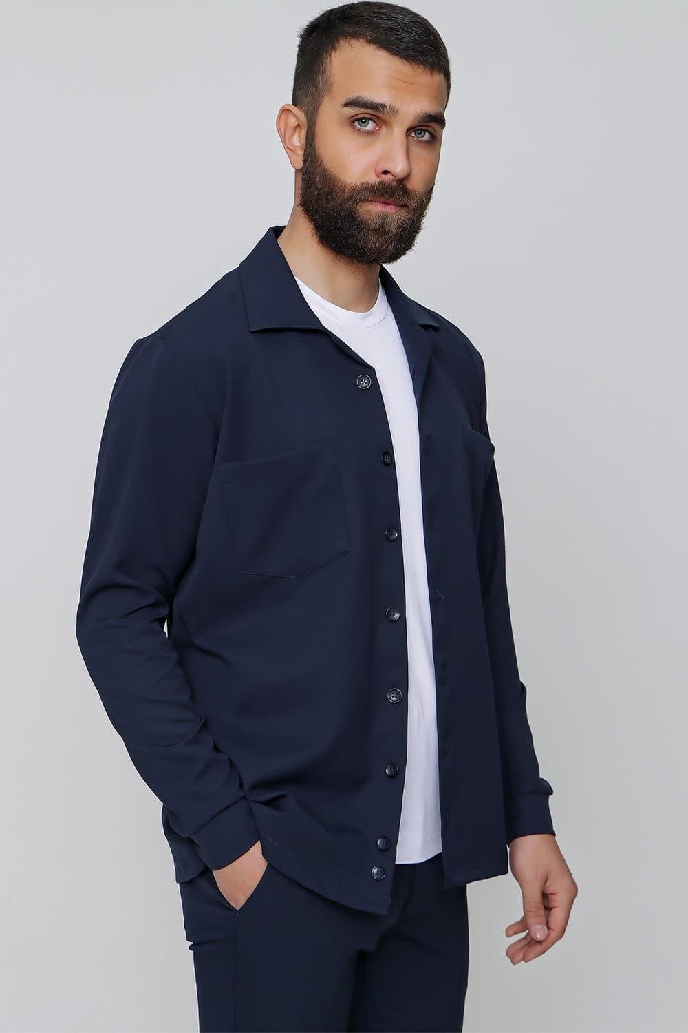 G 1484 Slim Fit Lacivert Spor Gömlek