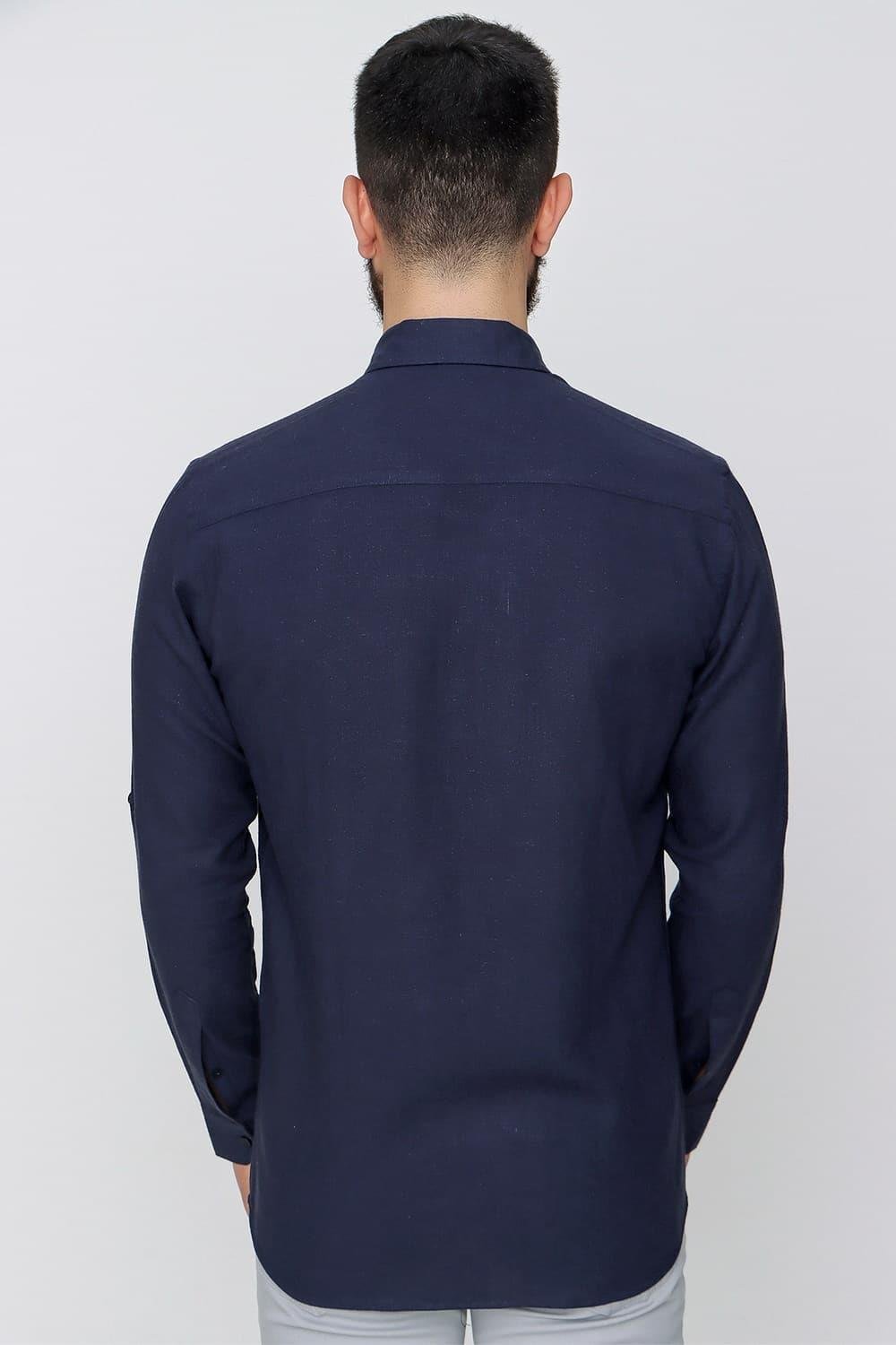 G 1497 Slim Fit Lacivert Spor Gömlek