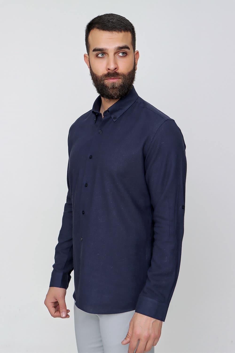 G 1497 Slim Fit Lacivert Spor Gömlek