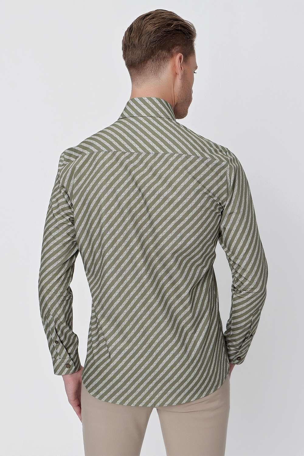 G 1517 Slim Fit Haki Spor Gömlek