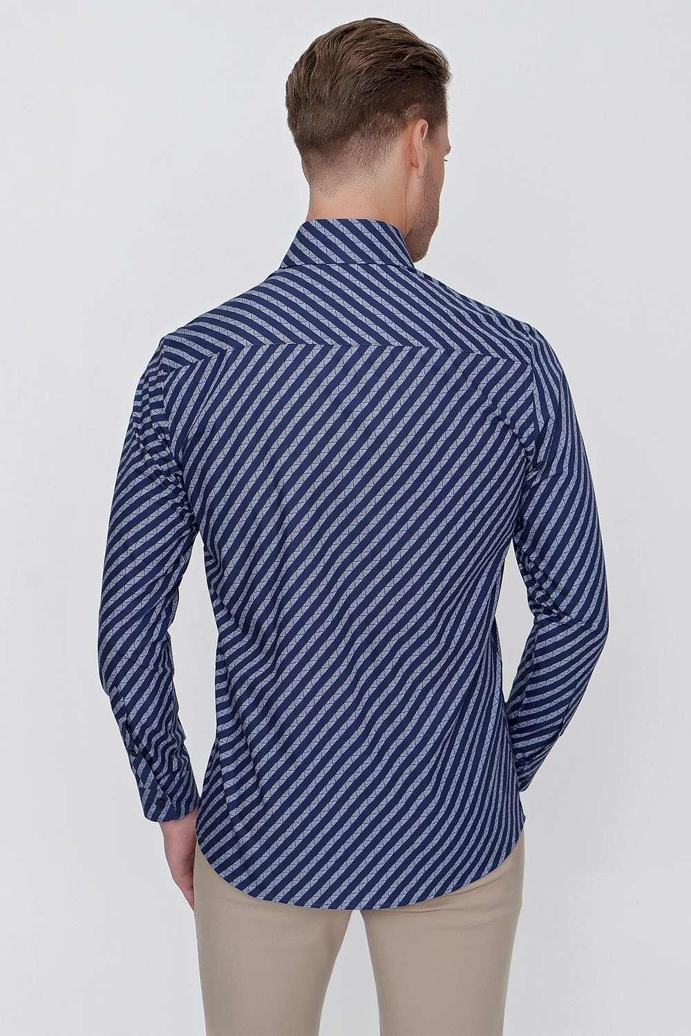 G 1517 Slim Fit Lacivert Spor Gömlek