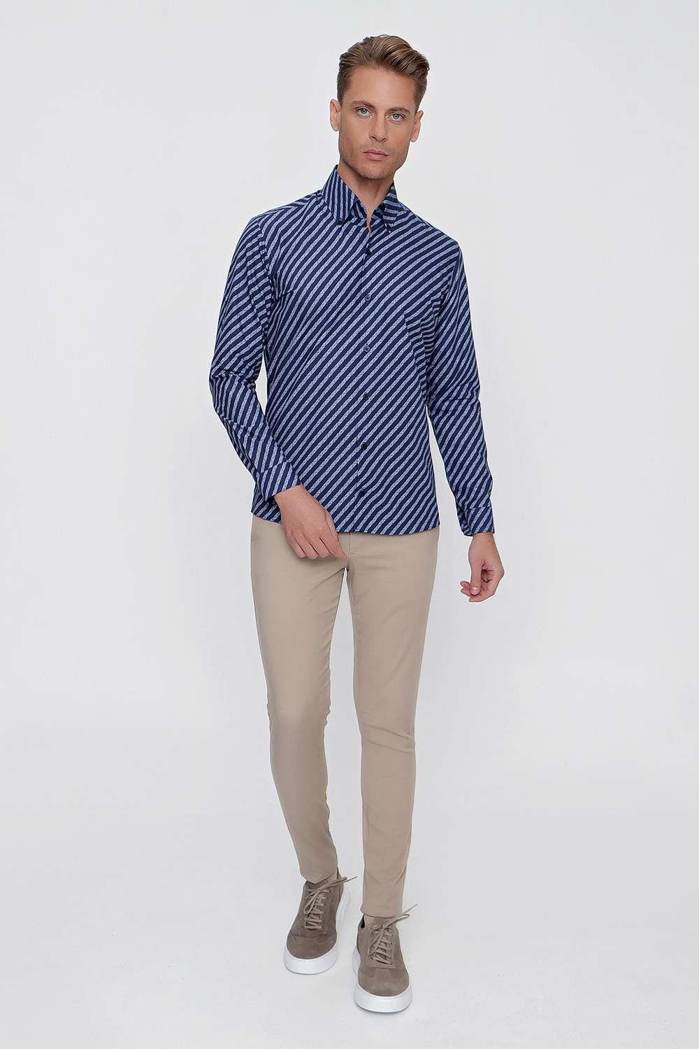 G 1517 Slim Fit Lacivert Spor Gömlek