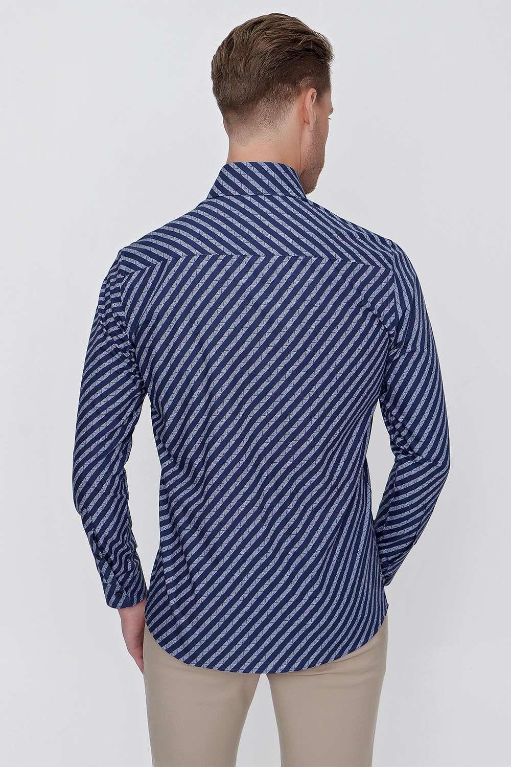 G 1517 Slim Fit Lacivert Spor Gömlek