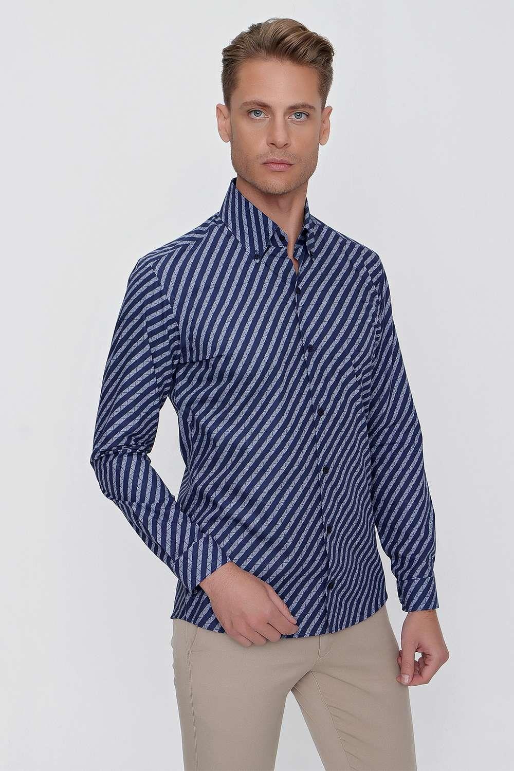 G 1517 Slim Fit Lacivert Spor Gömlek