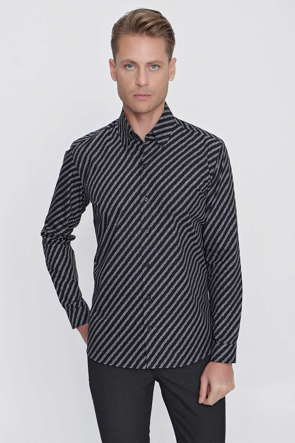 G 1517 Slim Fit Siyah Spor Gömlek