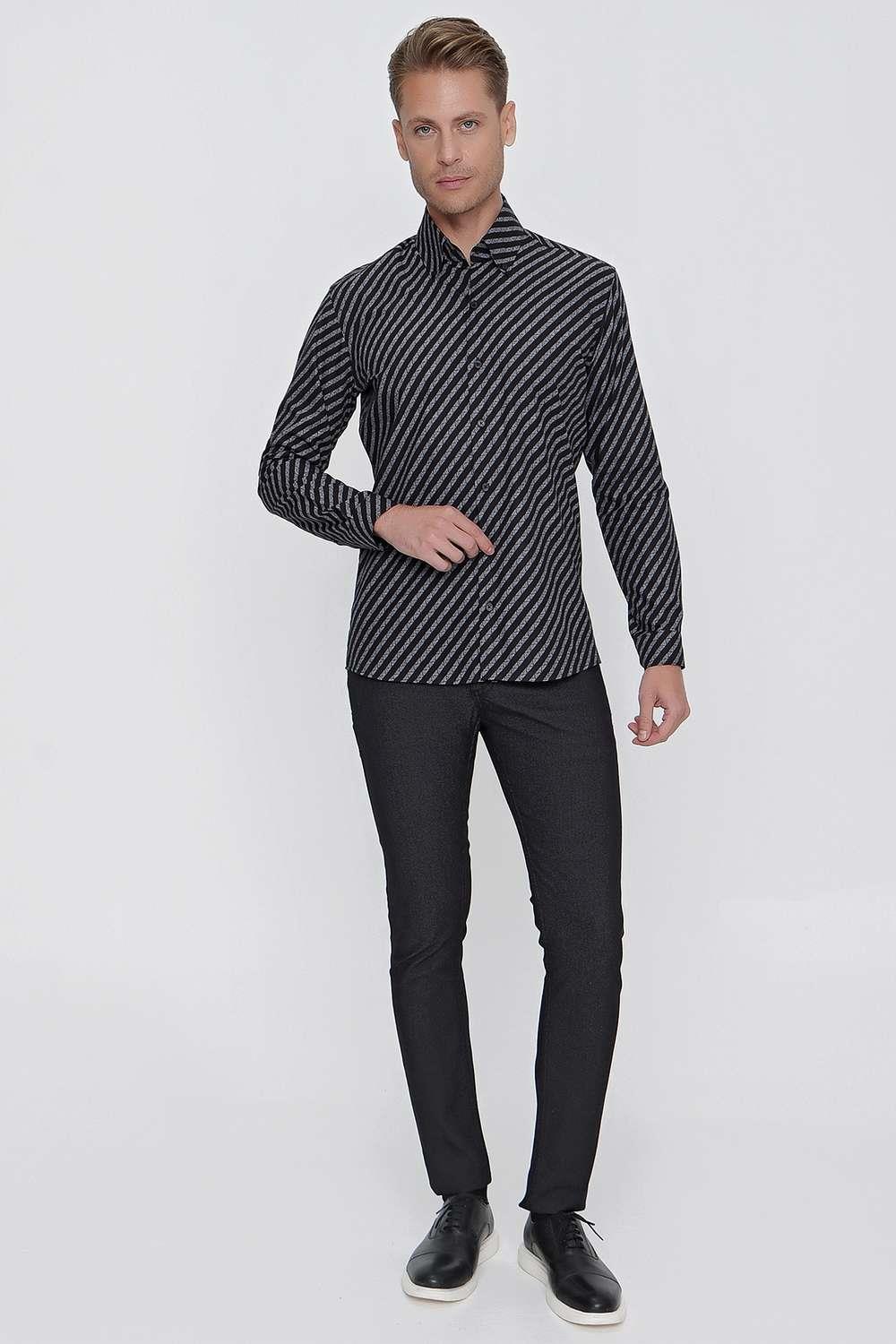 G 1517 Slim Fit Siyah Spor Gömlek