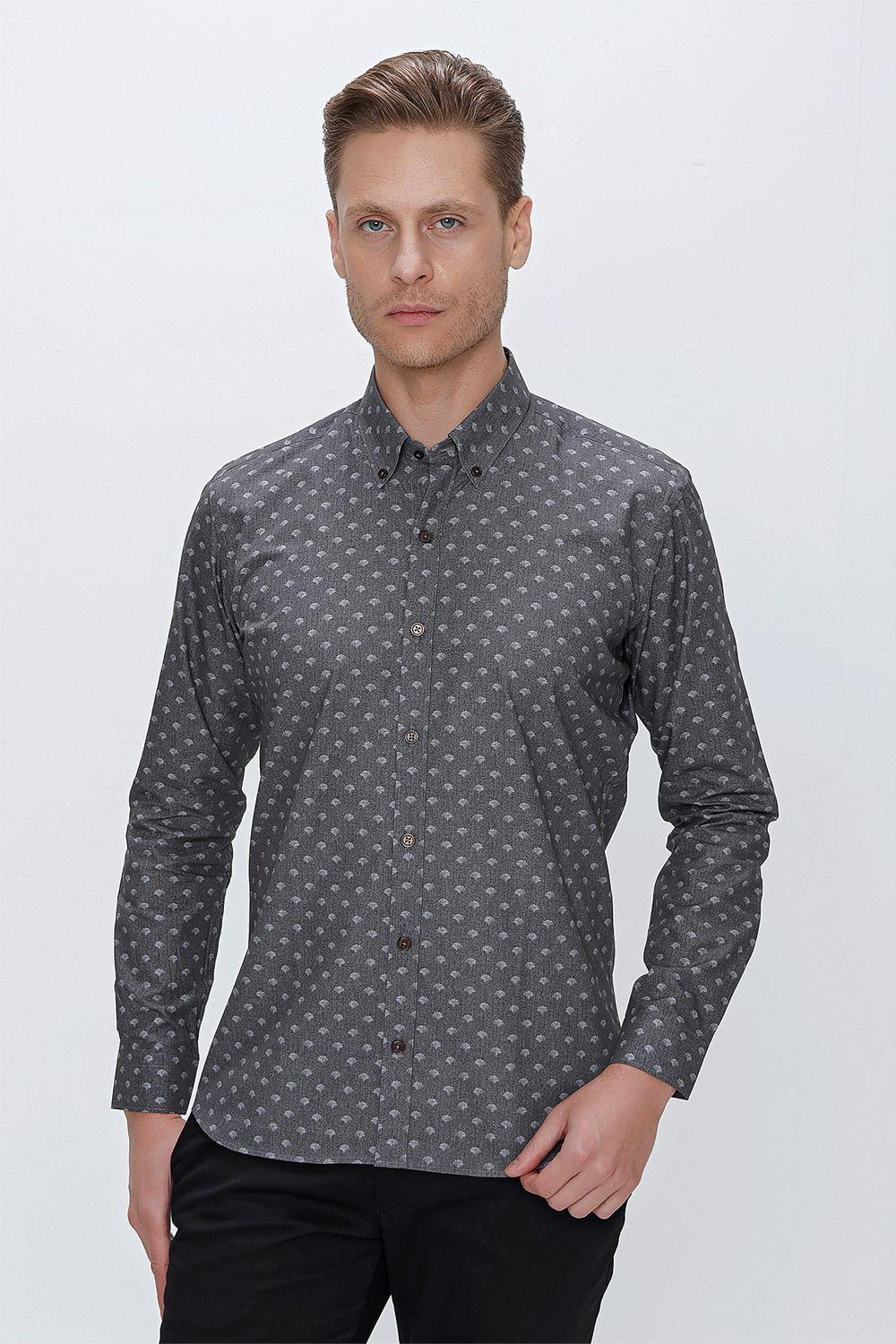 G 1518 Slim Fit Gri Spor Gömlek
