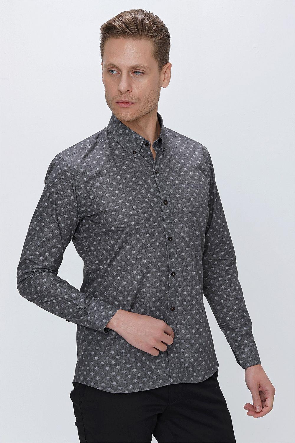 G 1518 Slim Fit Gri Spor Gömlek