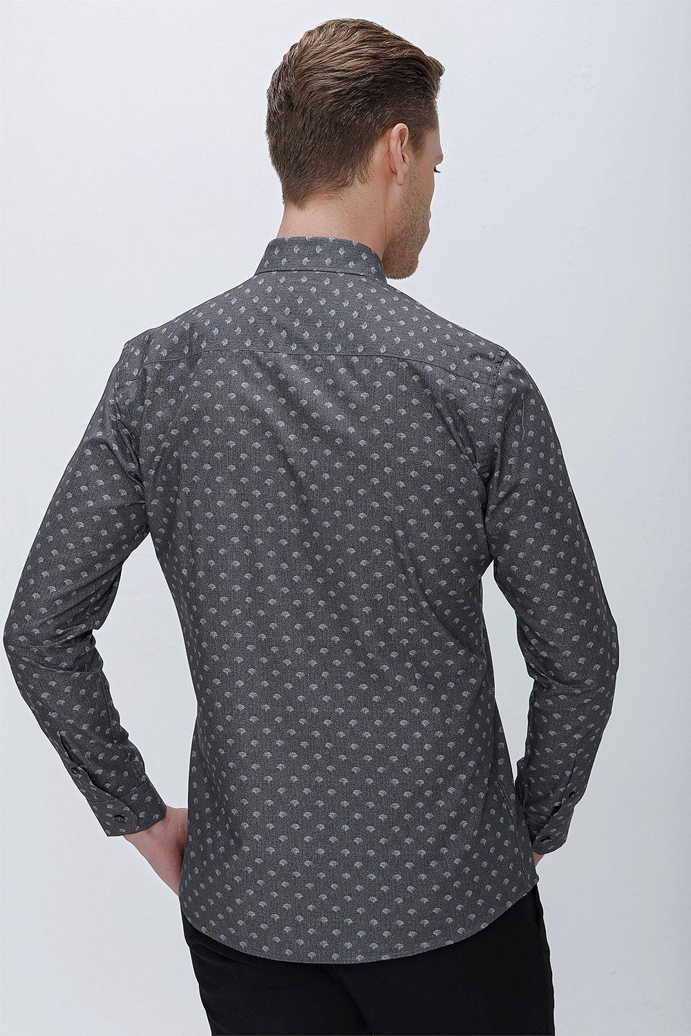 G 1518 Slim Fit Gri Spor Gömlek