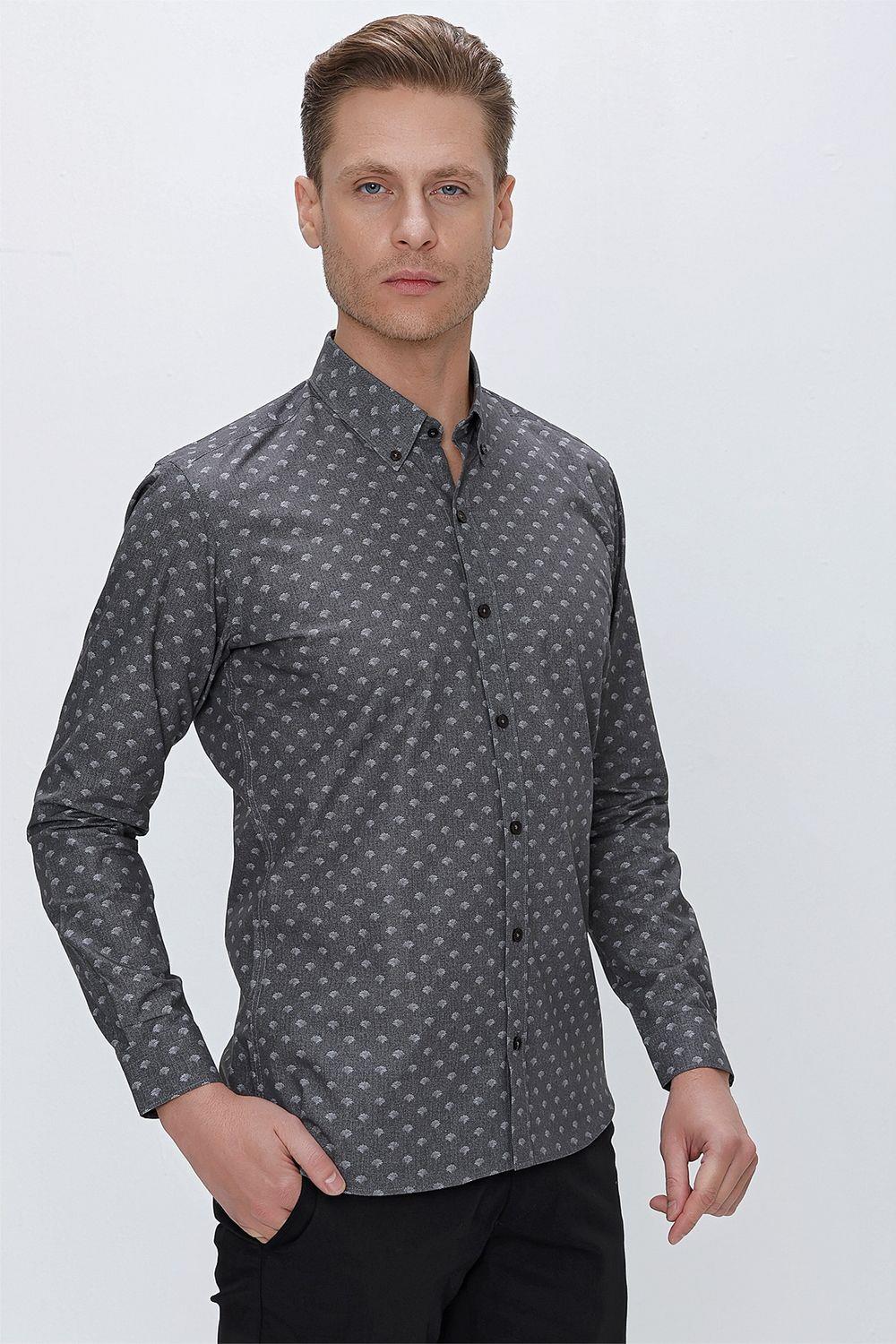 G 1518 Slim Fit Gri Spor Gömlek