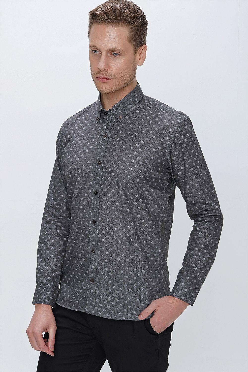 G 1518 Slim Fit Gri Spor Gömlek