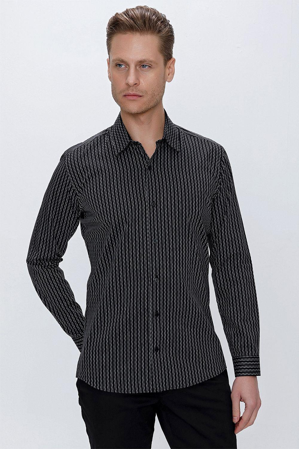 G 1519 Slim Fit Siyah Spor Gömlek