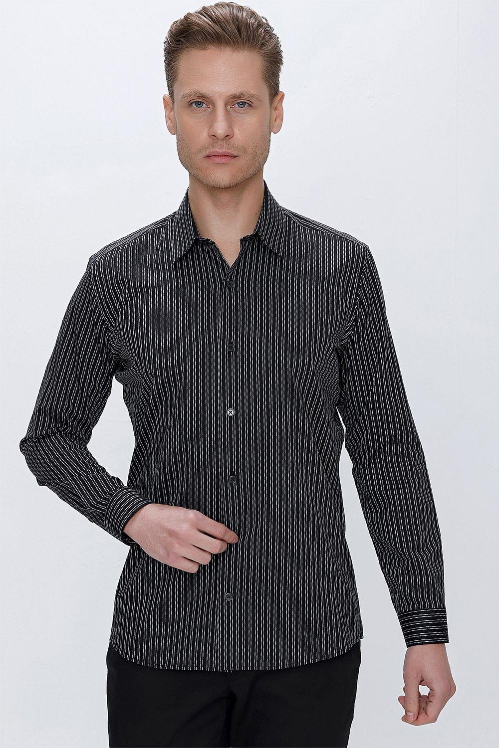 G 1519 Slim Fit Siyah Spor Gömlek