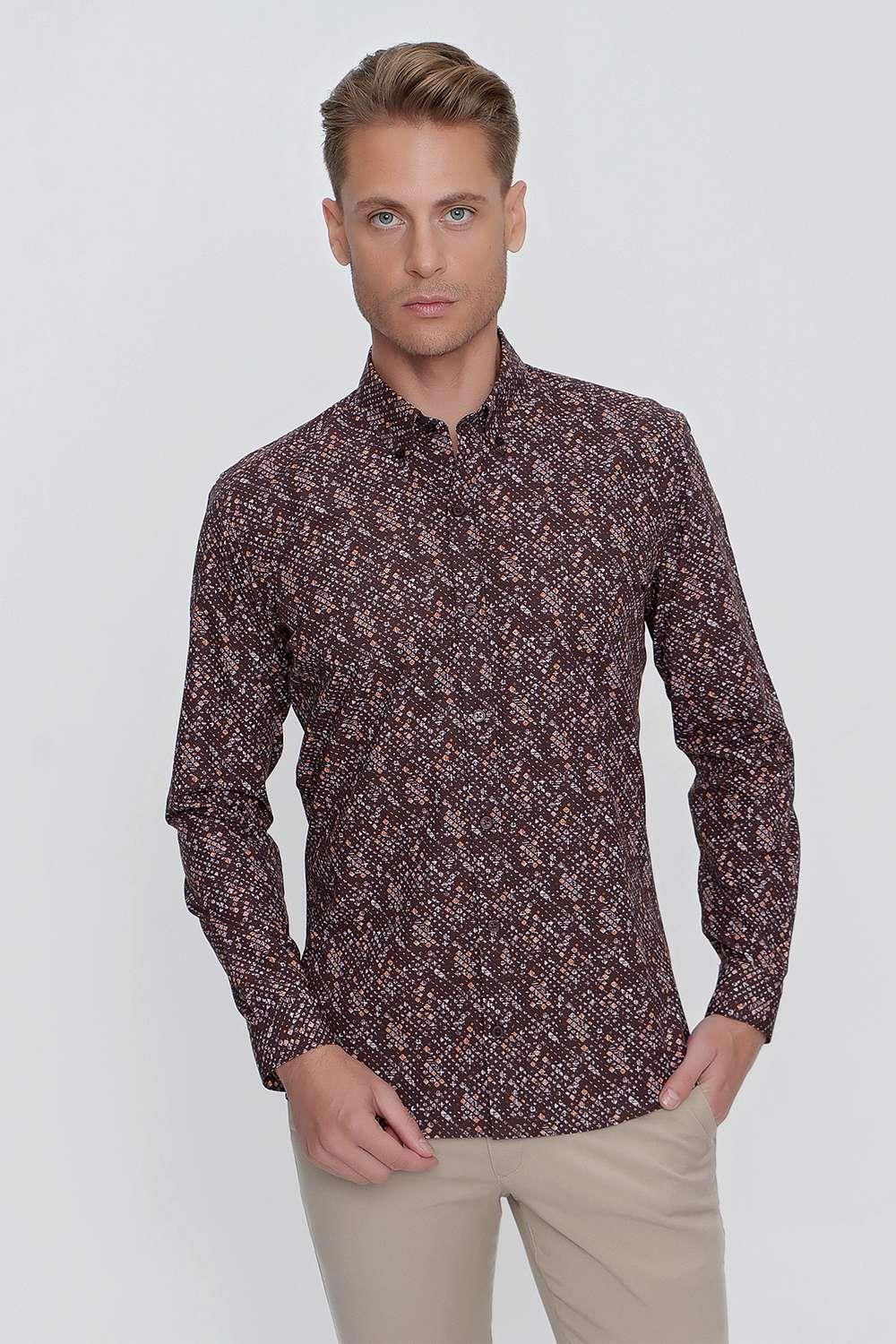G 1520 Slim Fit Kahve Spor Gömlek