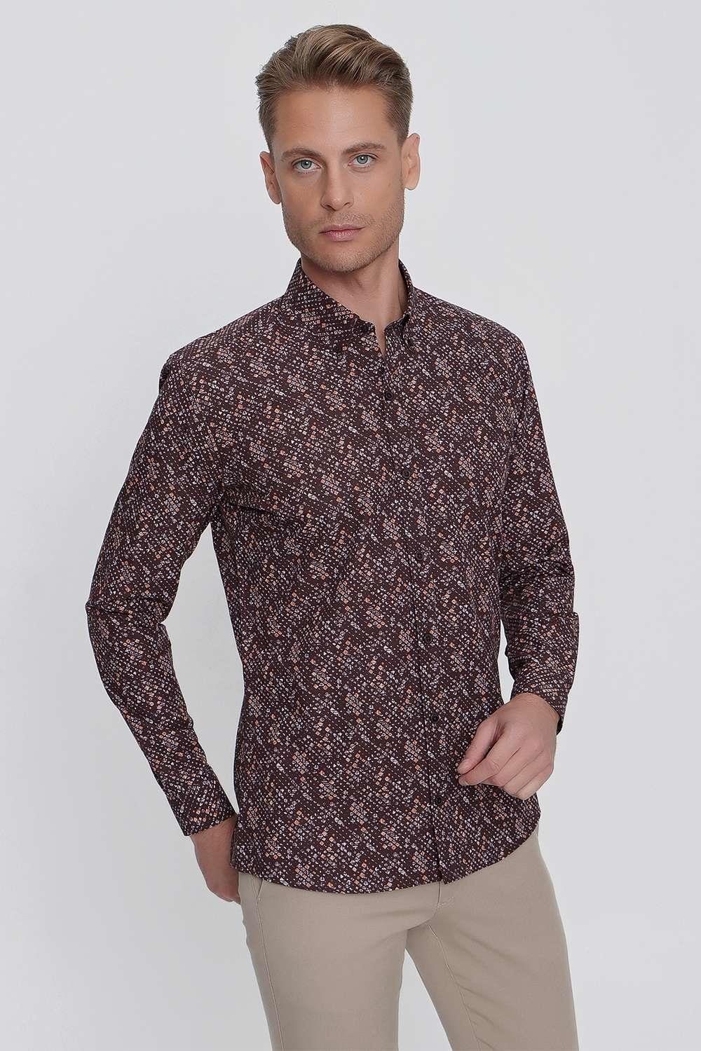 G 1520 Slim Fit Kahve Spor Gömlek