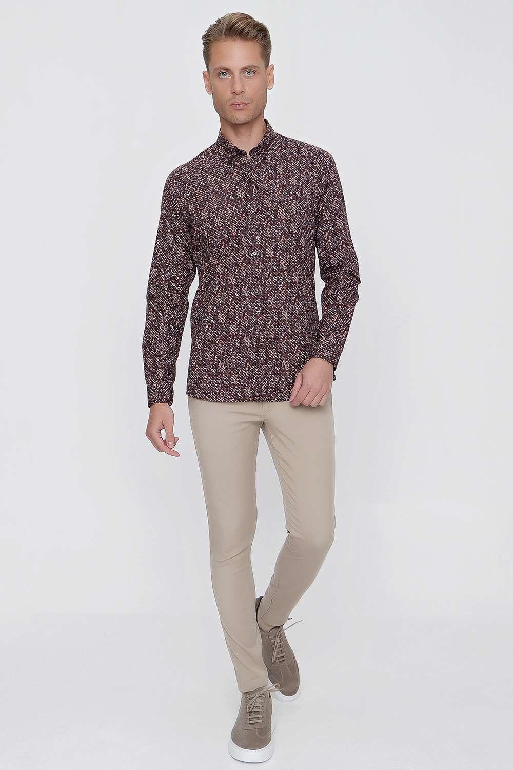 G 1520 Slim Fit Kahve Spor Gömlek
