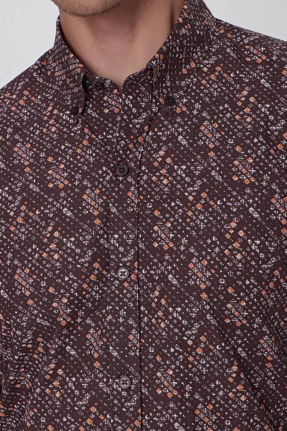 G 1520 Slim Fit Kahve Spor Gömlek