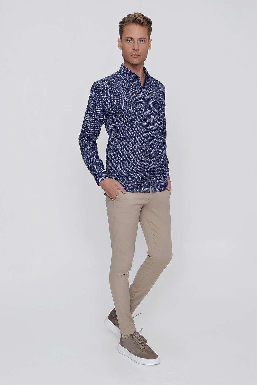 G 1520 Slim Fit Lacivert Spor Gömlek