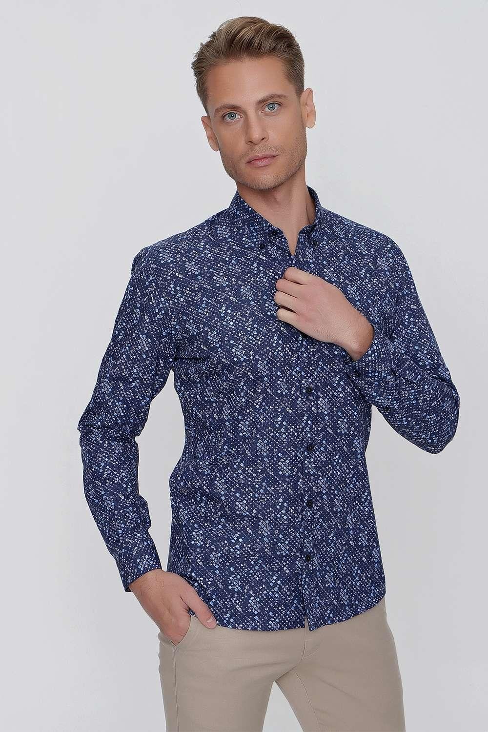 G 1520 Slim Fit Lacivert Spor Gömlek