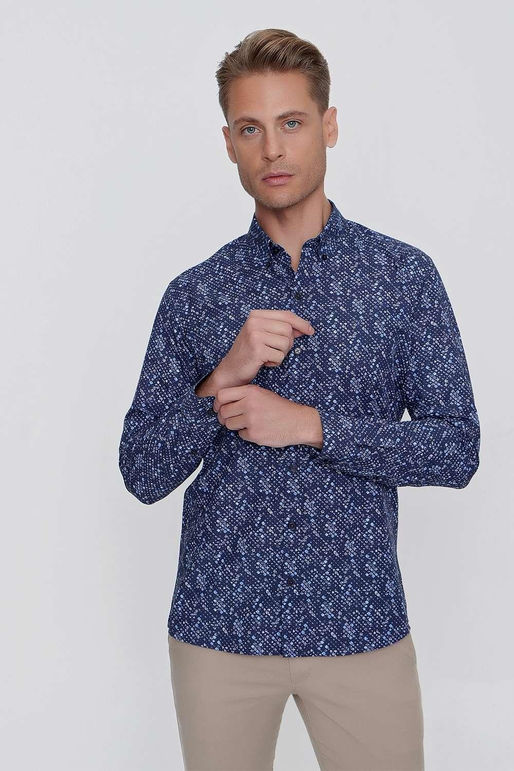 G 1520 Slim Fit Lacivert Spor Gömlek