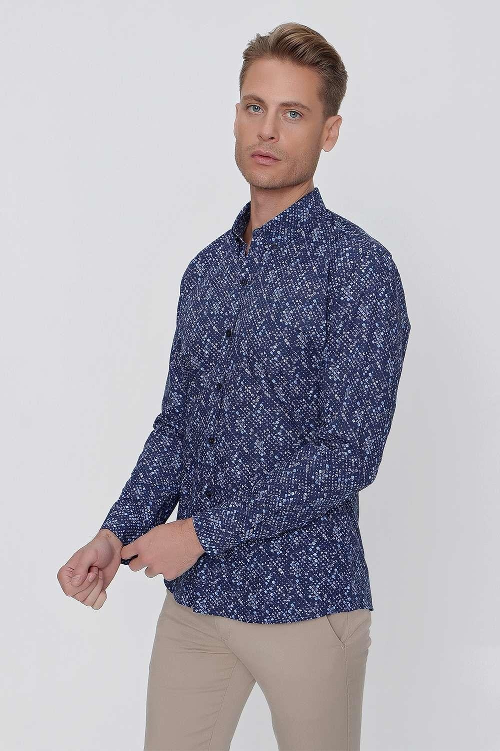 G 1520 Slim Fit Lacivert Spor Gömlek