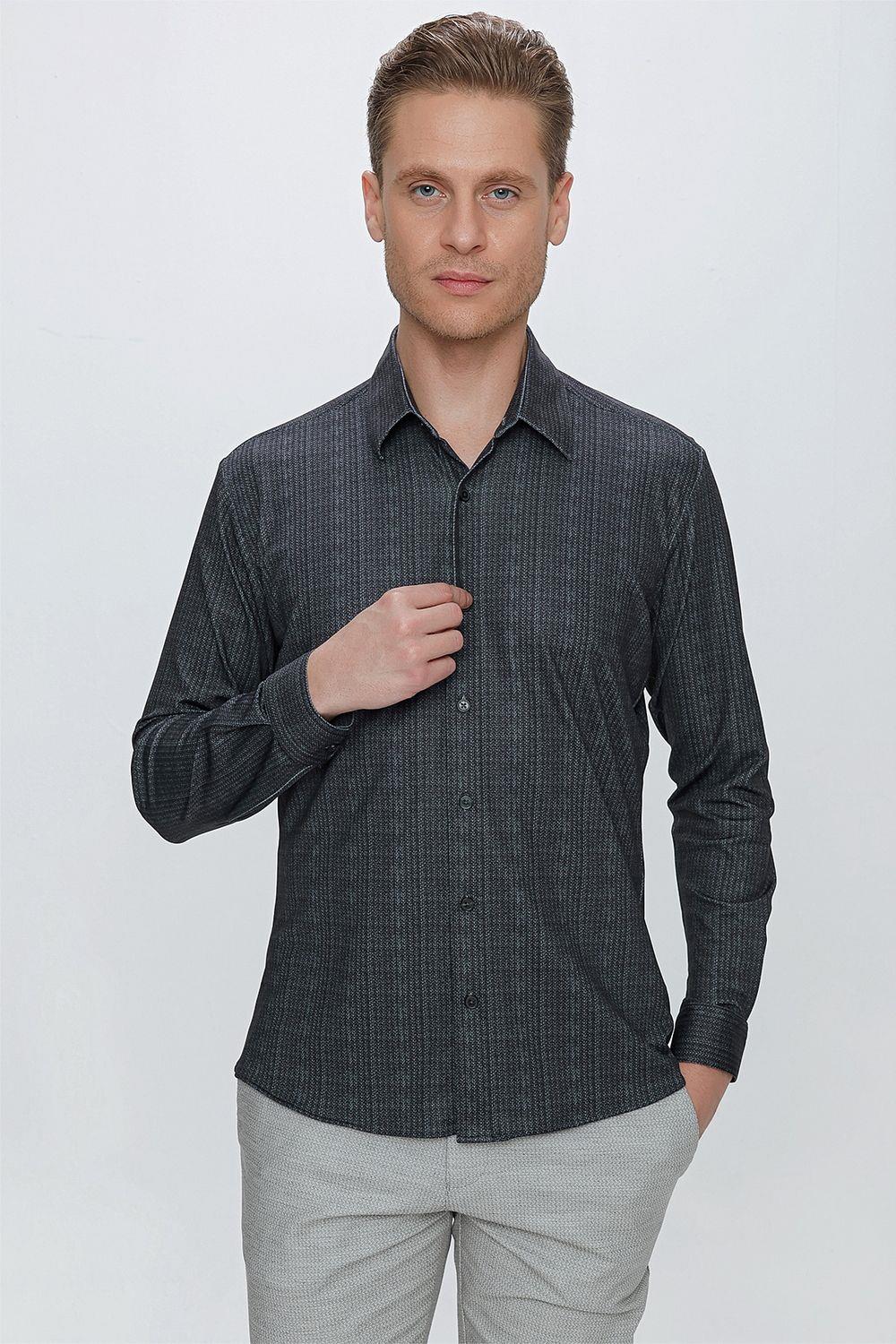 G 1525 Slim Fit Siyah Spor Gömlek