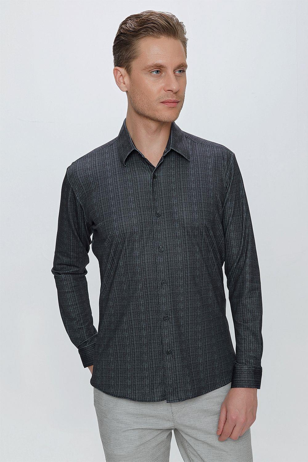 G 1525 Slim Fit Siyah Spor Gömlek