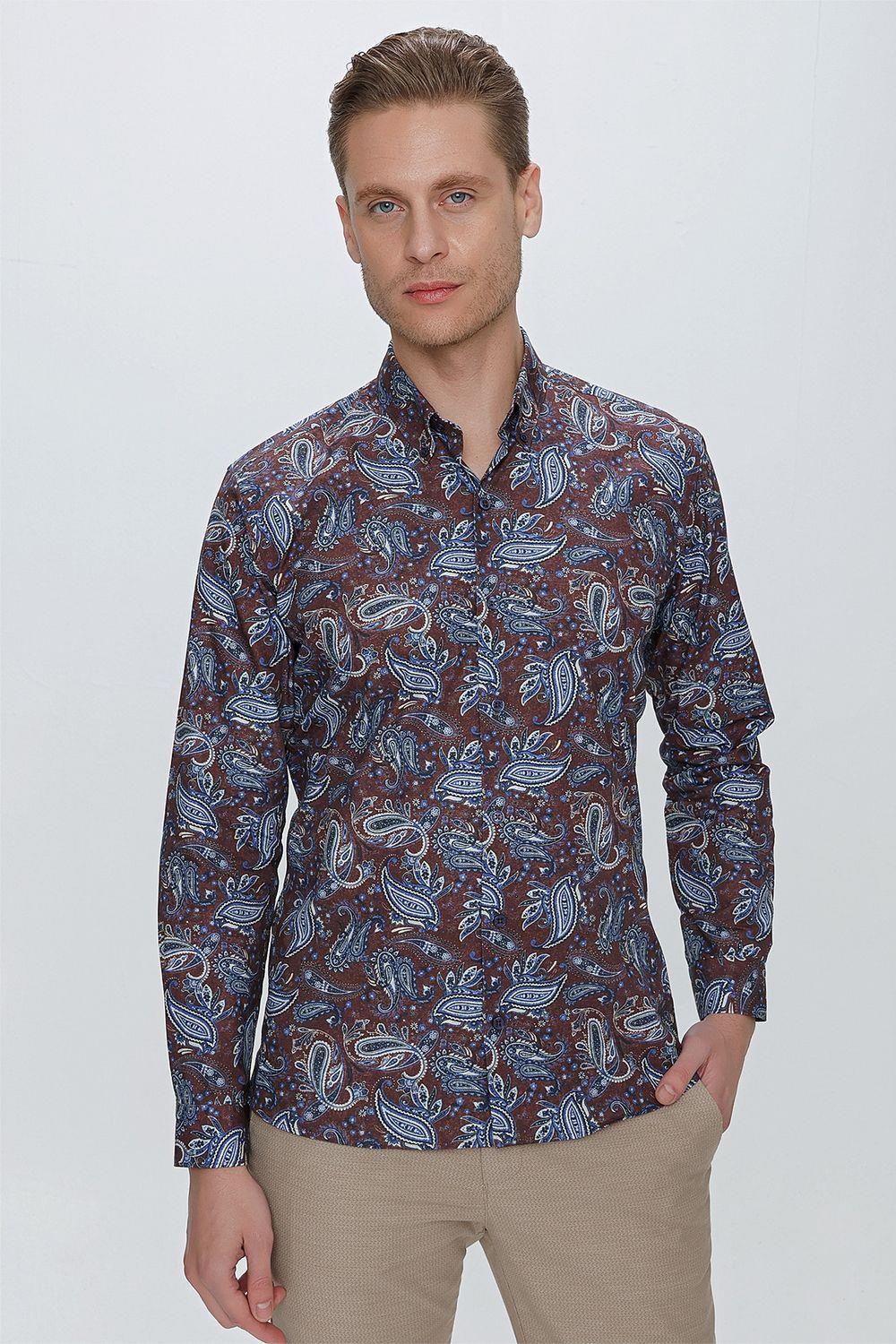G 1531 Slim Fit Kahve Spor Gömlek