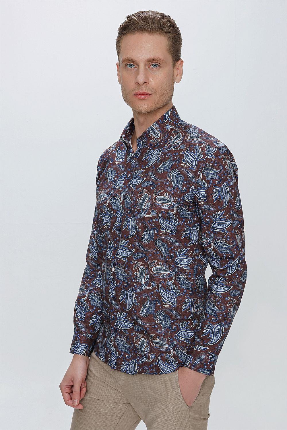 G 1531 Slim Fit Kahve Spor Gömlek