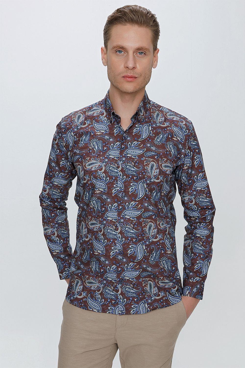 G 1531 Slim Fit Kahve Spor Gömlek