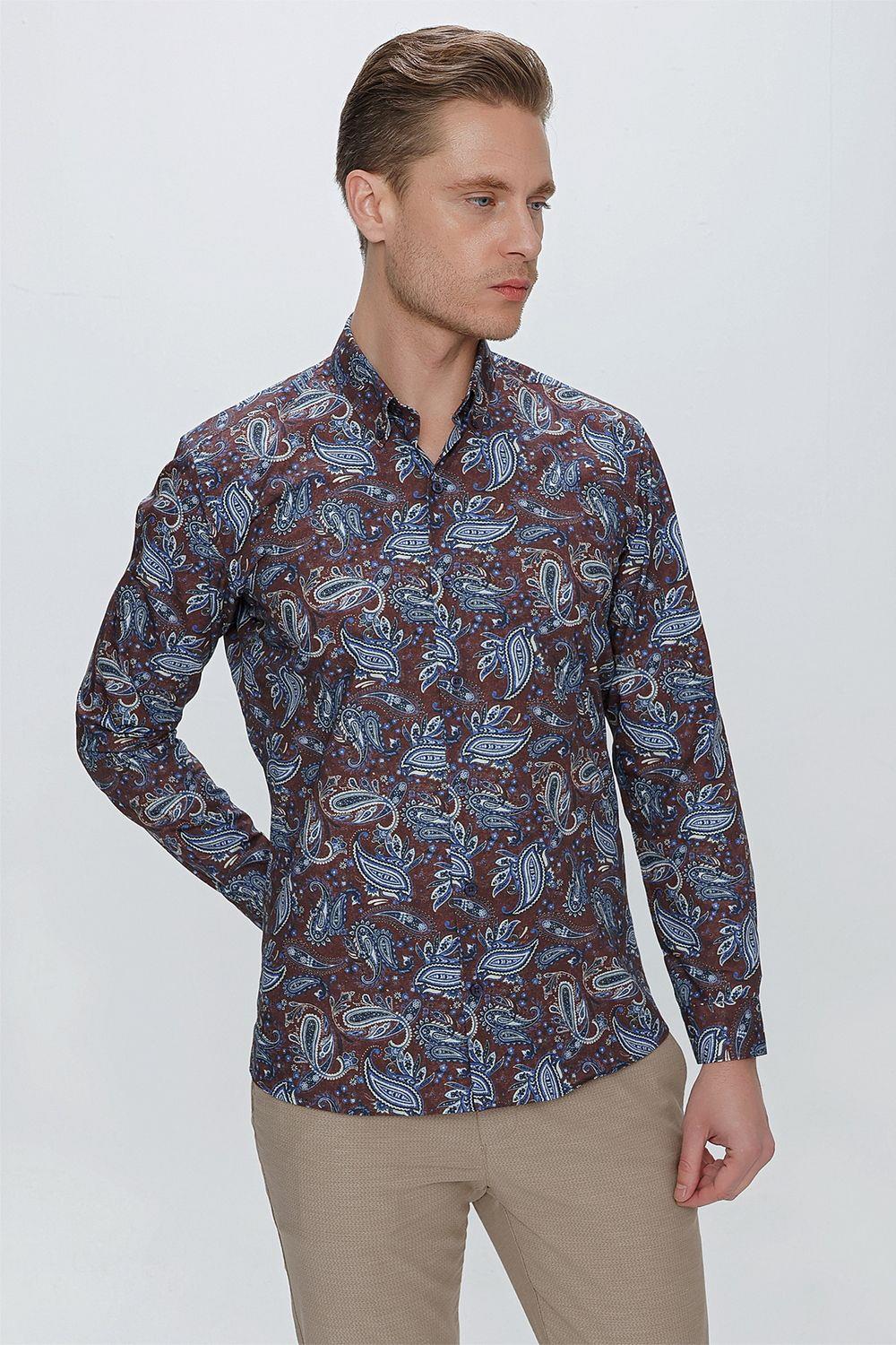G 1531 Slim Fit Kahve Spor Gömlek
