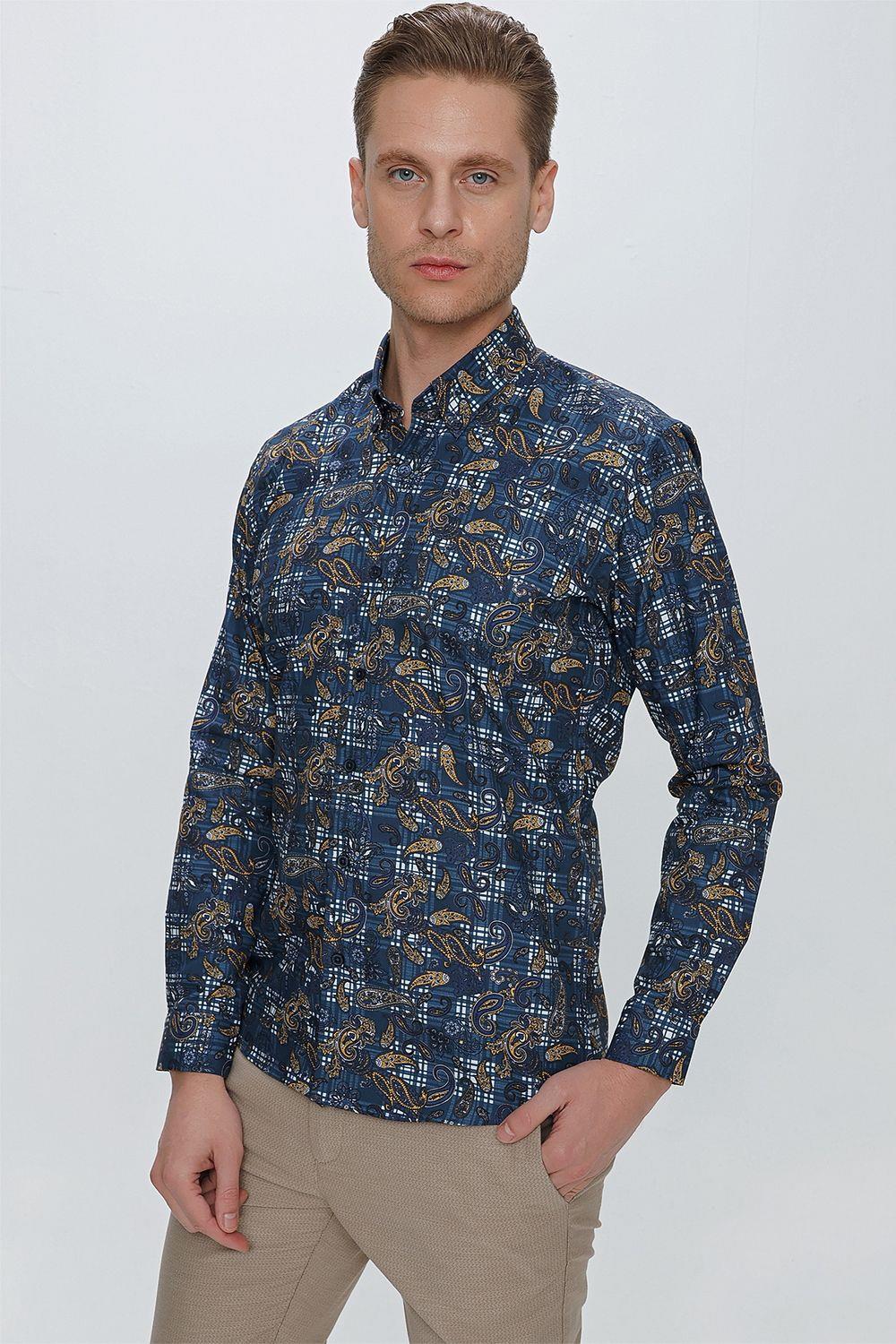 G 1531 Slim Fit Koyu Mavi Spor Gömlek