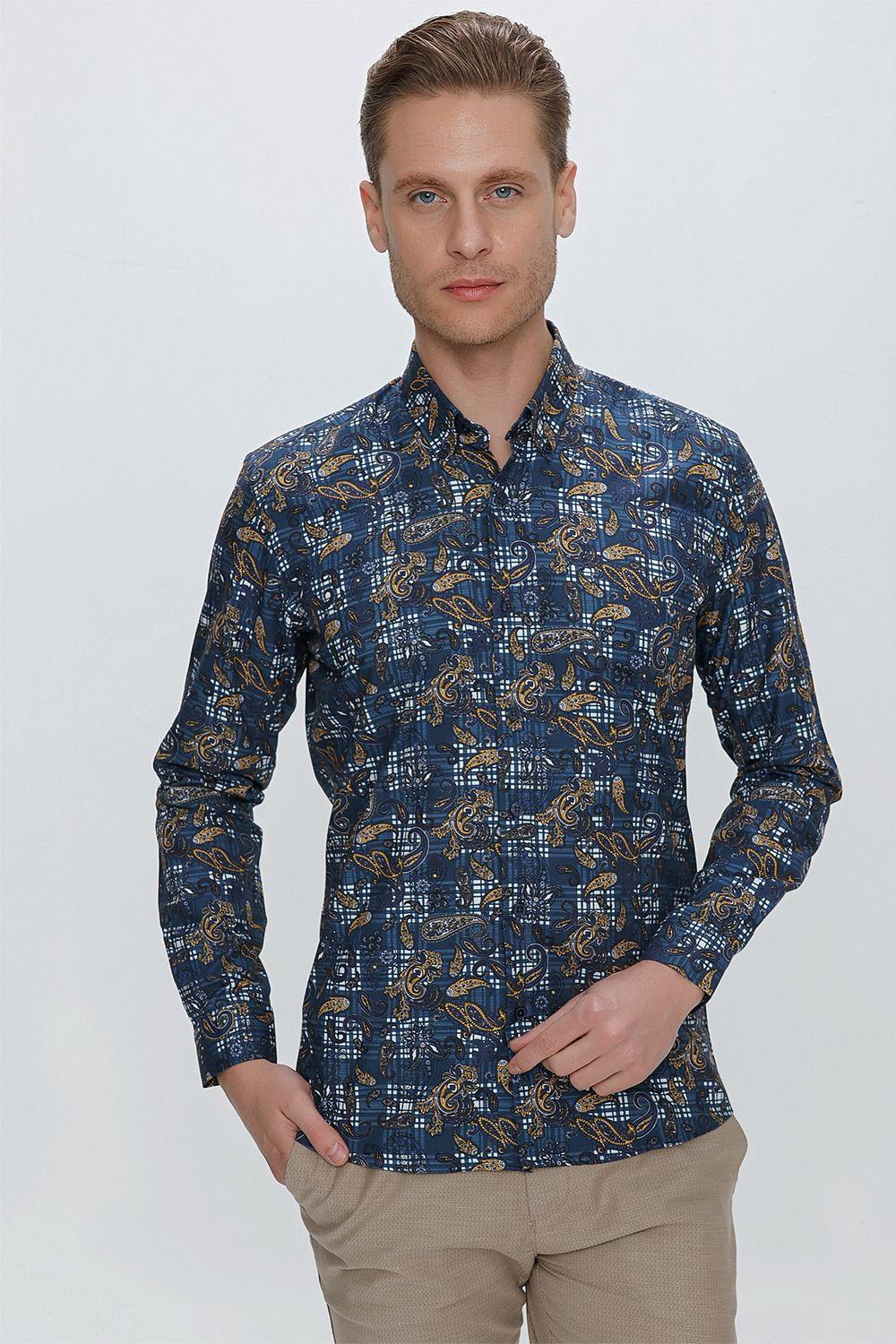 G 1531 Slim Fit Koyu Mavi Spor Gömlek