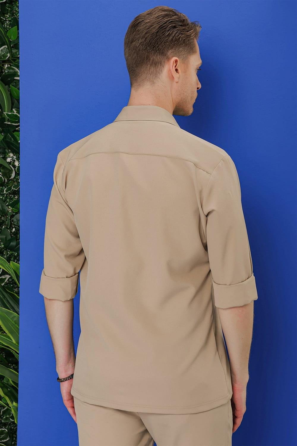 G 1534 Slim Fit Bej Klasik Gömlek