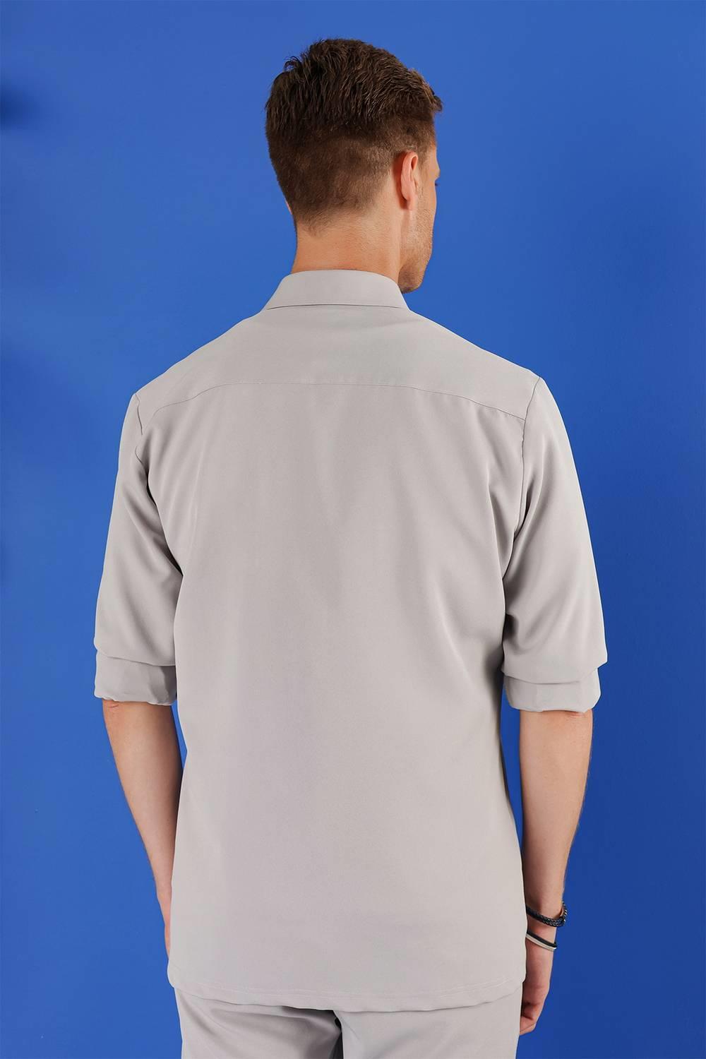 G 1534 Slim Fit Gri Klasik Gömlek