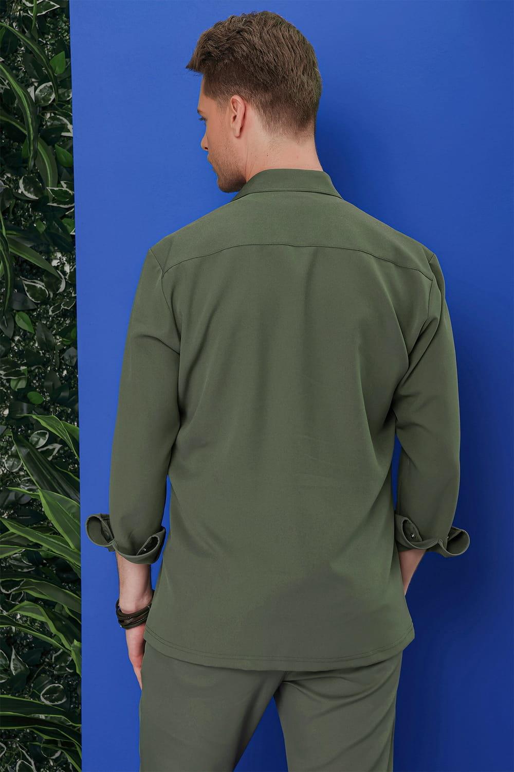 G 1534 Slim Fit Haki Klasik Gömlek