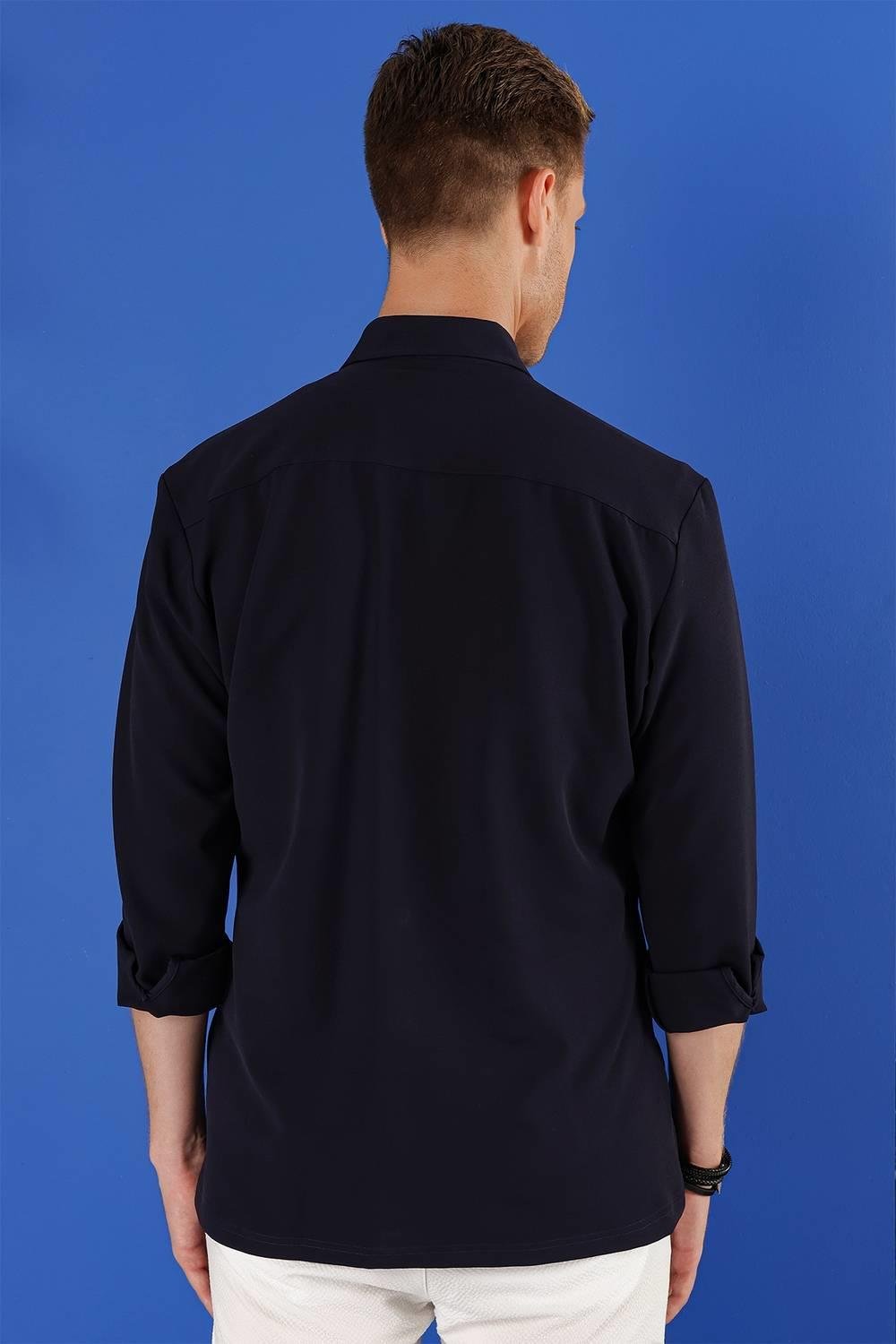 G 1534 Slim Fit Lacivert Klasik Gömlek
