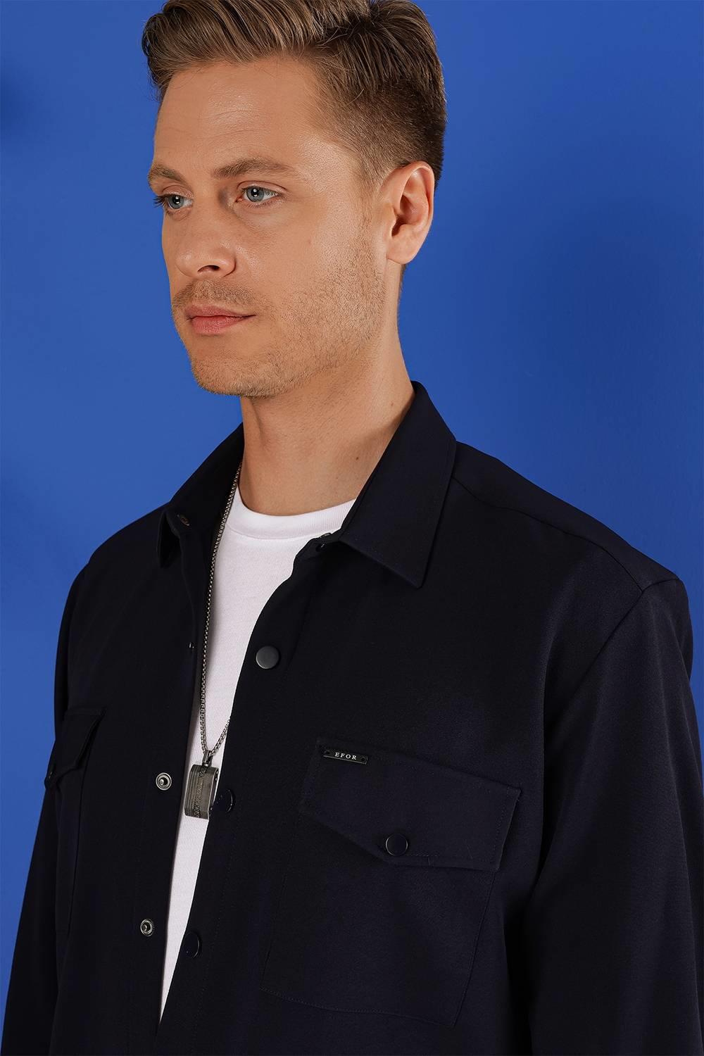 G 1534 Slim Fit Lacivert Klasik Gömlek
